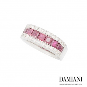 Damiani 18k White Gold Ruby & Diamond Dress Ring